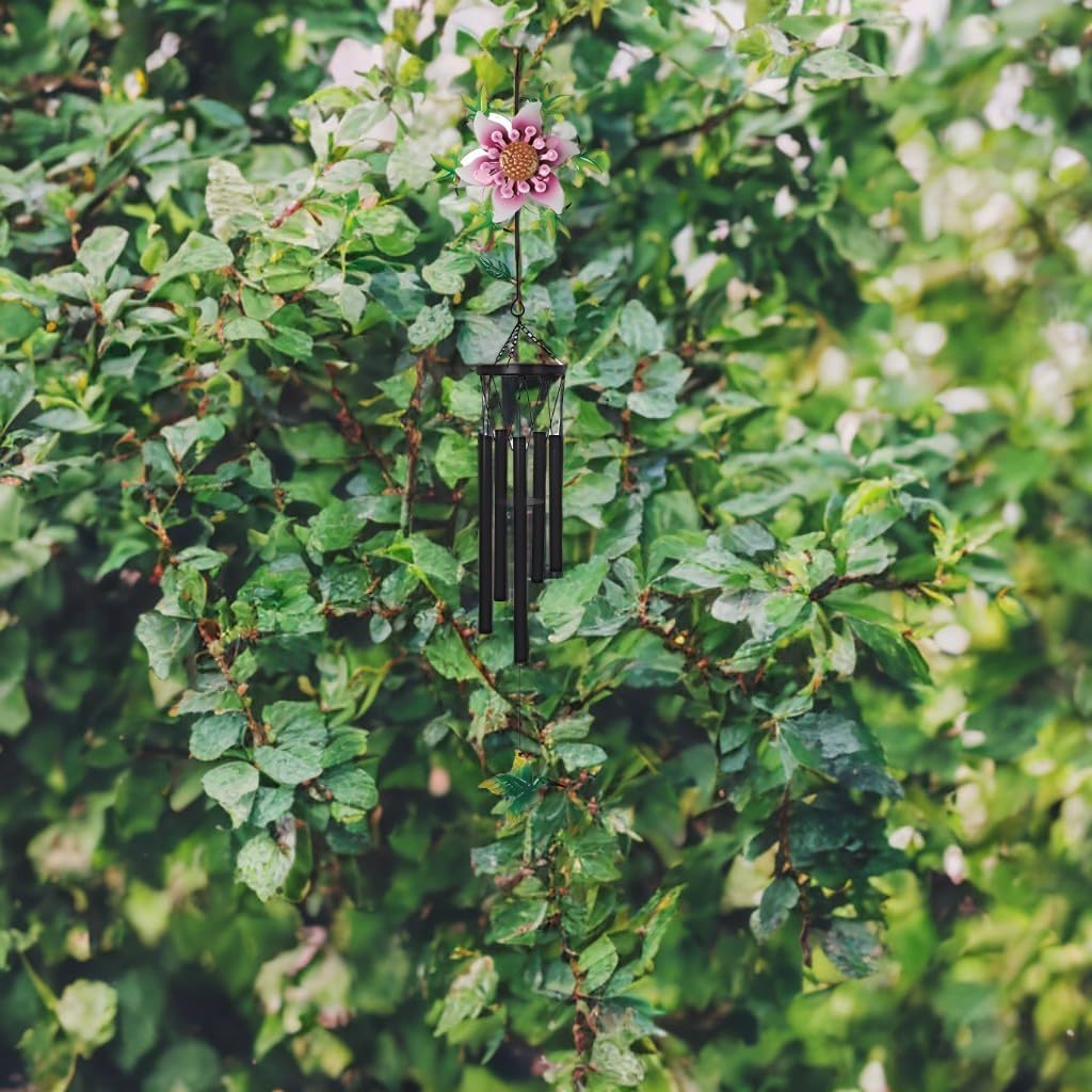 Spinning Windmill Pinwheel 41" Long Flower with Hummingbird Wind Chime Statue Sculpture Ornament Decoration Home/Room Decor and Gift Ideas for Housewarming, Holidays and Birthdays