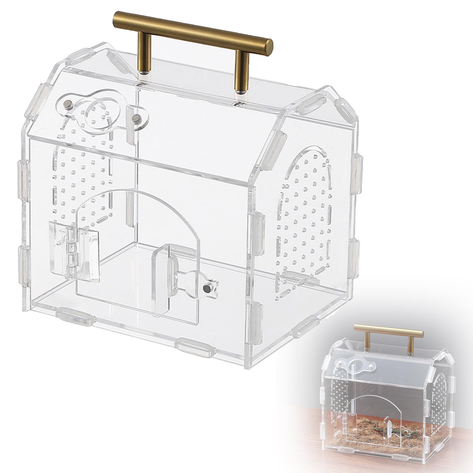 WSNDM Handheld Hut Crawler Box, 15*12*17cm, Versatile Tarantula Enclosure With Handle, Jumping Spider Enclosure, Insect Terrarium, Acrylic Terrarium With Magnetic Door For Tarantula Small Reptiles