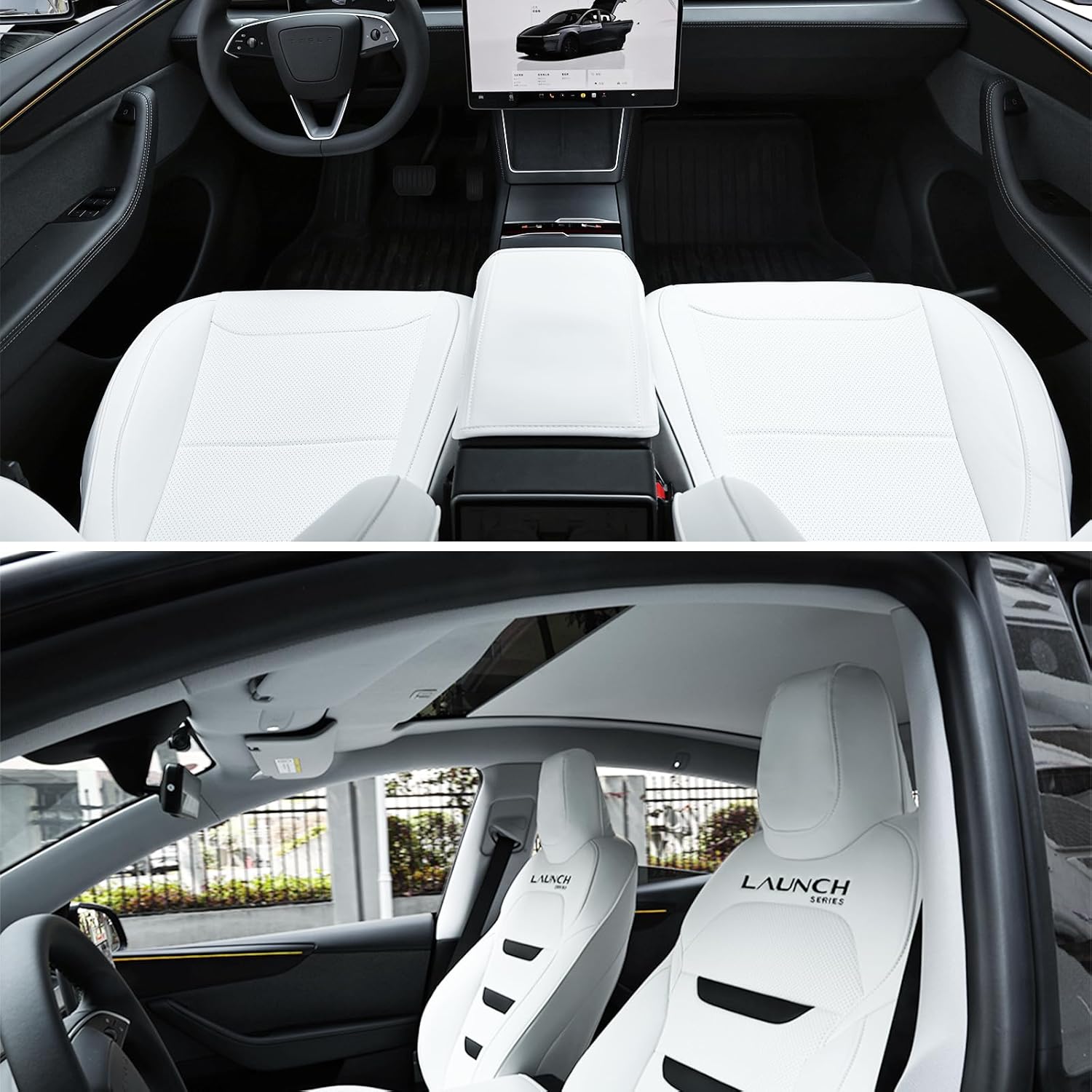Seat Covers for Model Y Juniper White Nappa Leather Seat Protector Set for Model Y Juniper Interior Accessories 2025.03+(White)