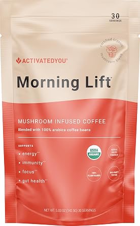 ActivatedYou Morning Lift Mushroom Infused Coffee - Certified Organic, Plant Based Mushroom Coffee Instant Blend Made with Lions Mane & Cordyceps to Support Digestion, Energy & Focus 1 Pack