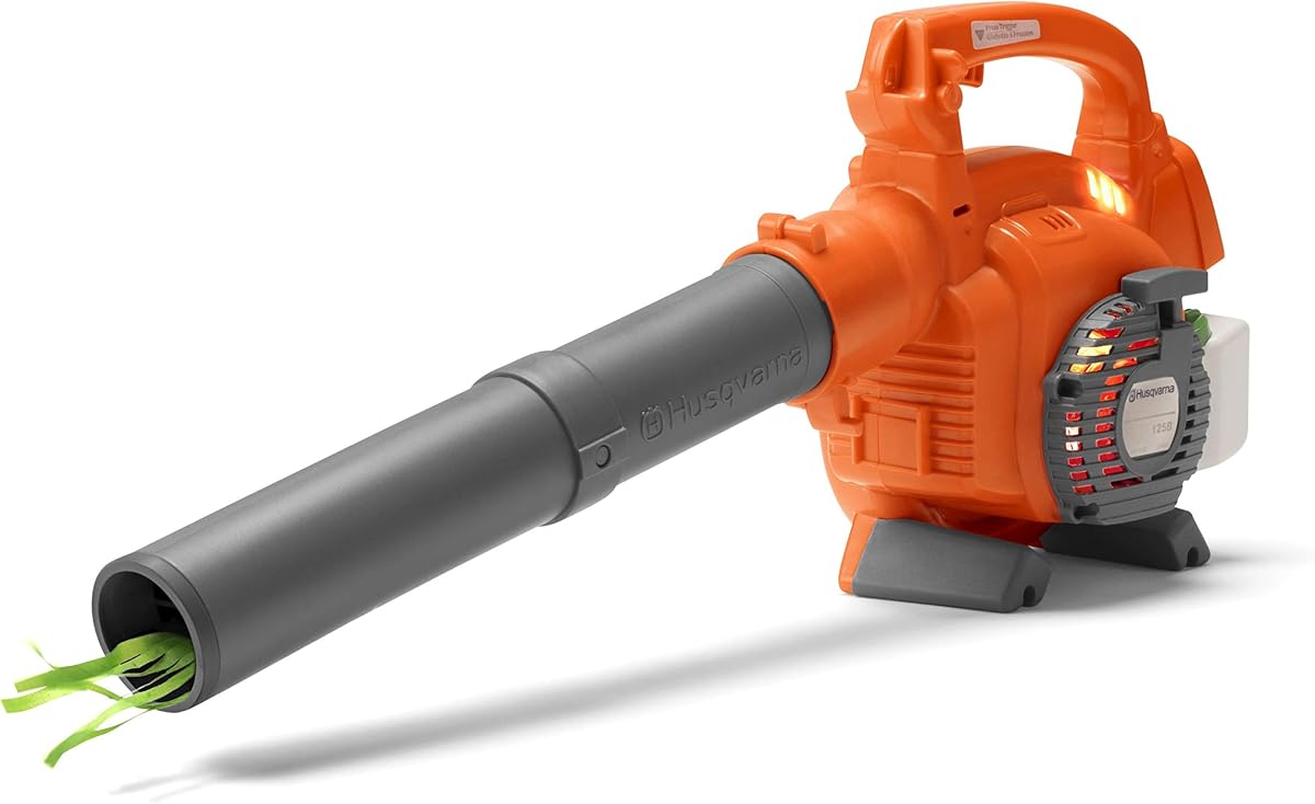 Husqvarna 125B Soplador de hojas de juguete, motor iluminado que hace ruido y expulsa aire real, juguetes para niños de 3 años en adelante, plástico, naranja/gris, 589746402