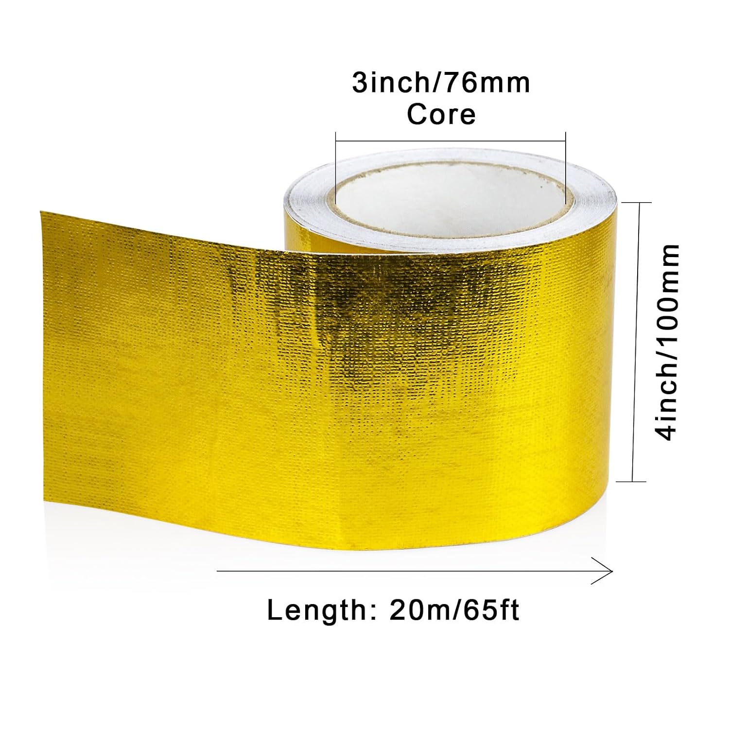 BOMEI PACK Adhesive Gold Aluminum Foil Heat Shield Tape Barrier 4inch x 66ft, Fiberglass Thermal Insulation Reflective Material High Temp Protectionn,1 Pack