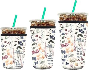 AUEKLLW 3-Pack Reusable Neoprene Coffee Sleeves – Fits 16-32oz Cups, Cute Black Leopard Print 6 thumbnail image
