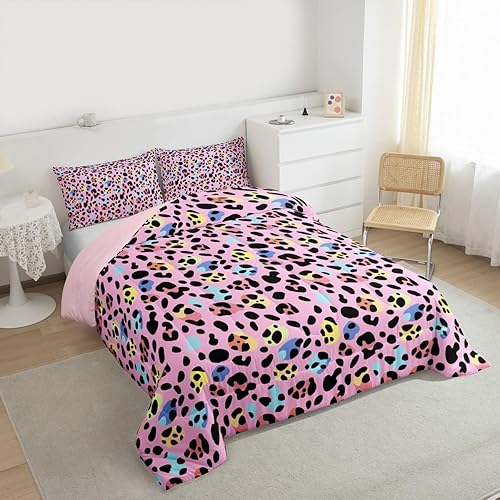 Miniatura 4 de Erosebridal Juego de edredón rosa para niñas, ropa de cama con estampado de animales para niños y adolescentes, juego de ropa de cama colorido de