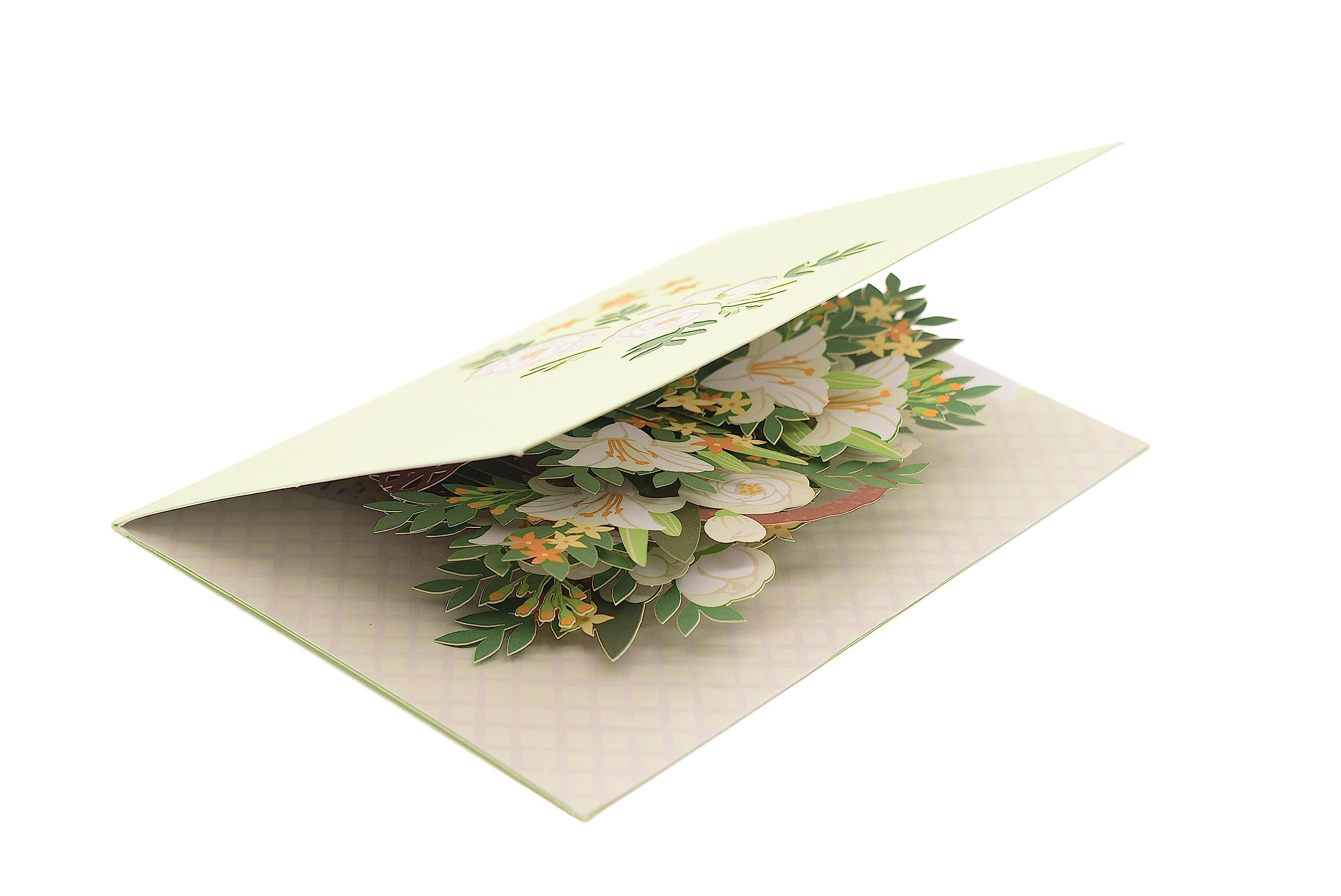 White Flowers 3D Pop-Up Card – Basket Design, Perfect For Sympathy, Weddings, Or Any Occasion