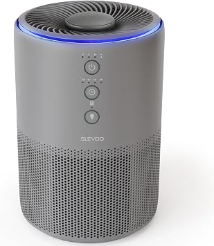 Air Purifier for Home & Bedroom, Quiet HEPA Filter for Smoke, Pet Dander, Odours with Fragrance Sponge & 4 Speed for Sleep, 4 × Replacement pre-filters for Bedroom Office, Blue Ambient Light