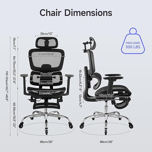 Miniatura 3 de Silla de oficina con reposapiés, silla ergonómica con almohada para el cuello y ruedas de goma, silla de computadora con respaldo ajustable y