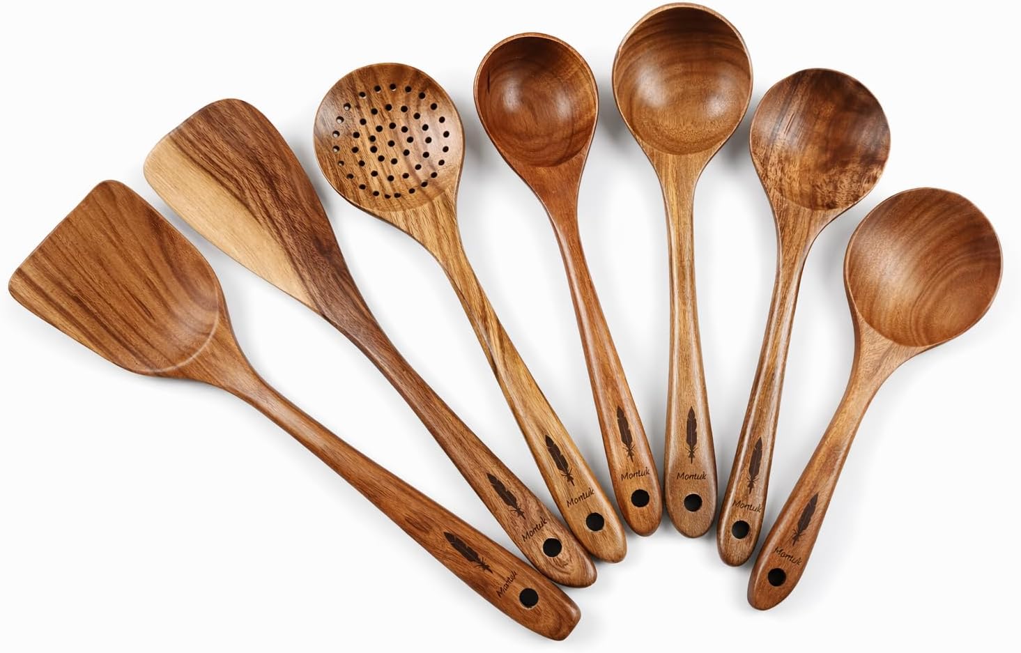 7 Pcs Natural Teak Wood Cooking Utensils Set for Kitchen, Spoon Set.