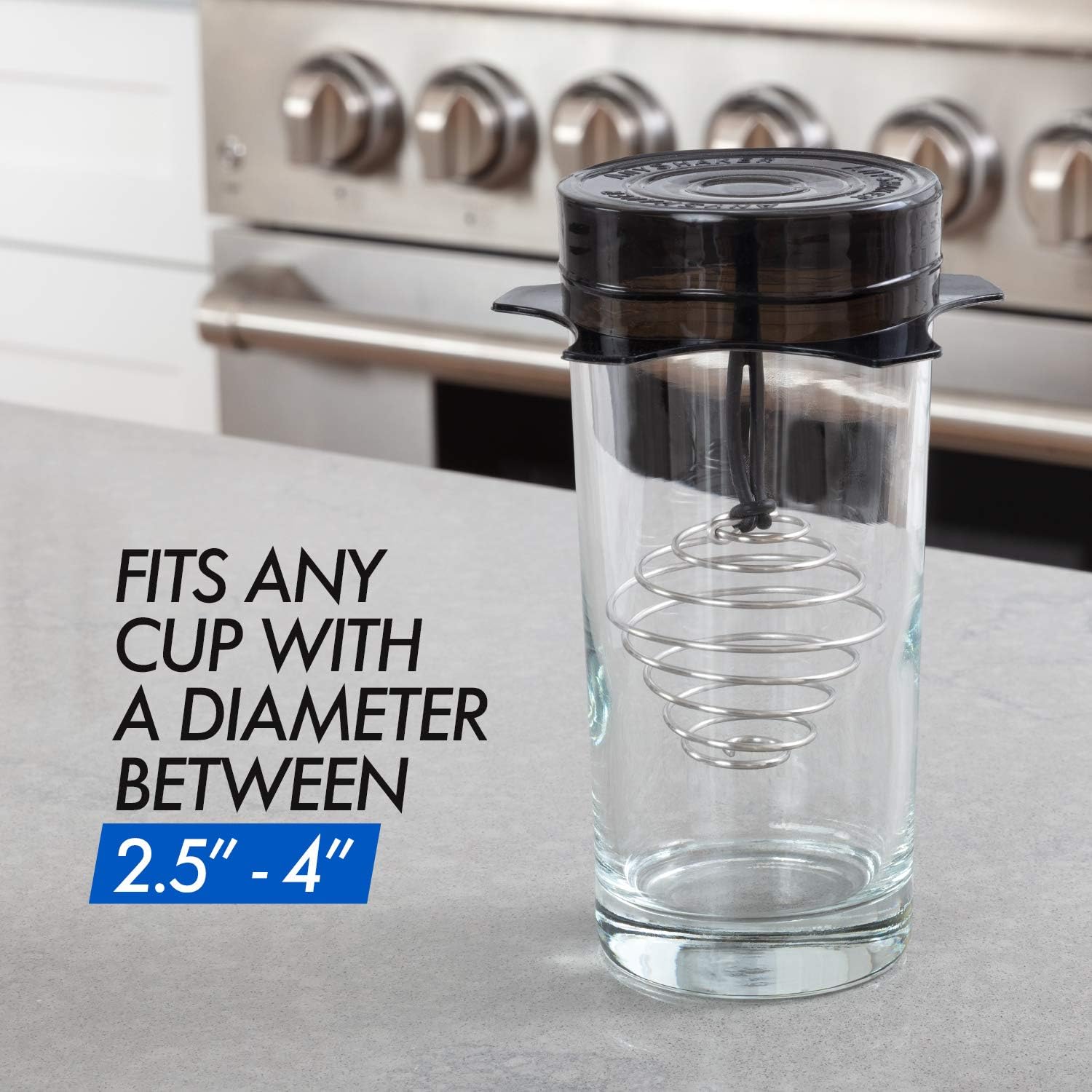 AnyShaker Shaker Bottle Stretch Lids - Turn Any Cup into Shaker Bottles for Protein Mixes - Drink Shaker for Pre Workout, Protein Shakes, BCAA Powder - Leak Proof (Black, Single)