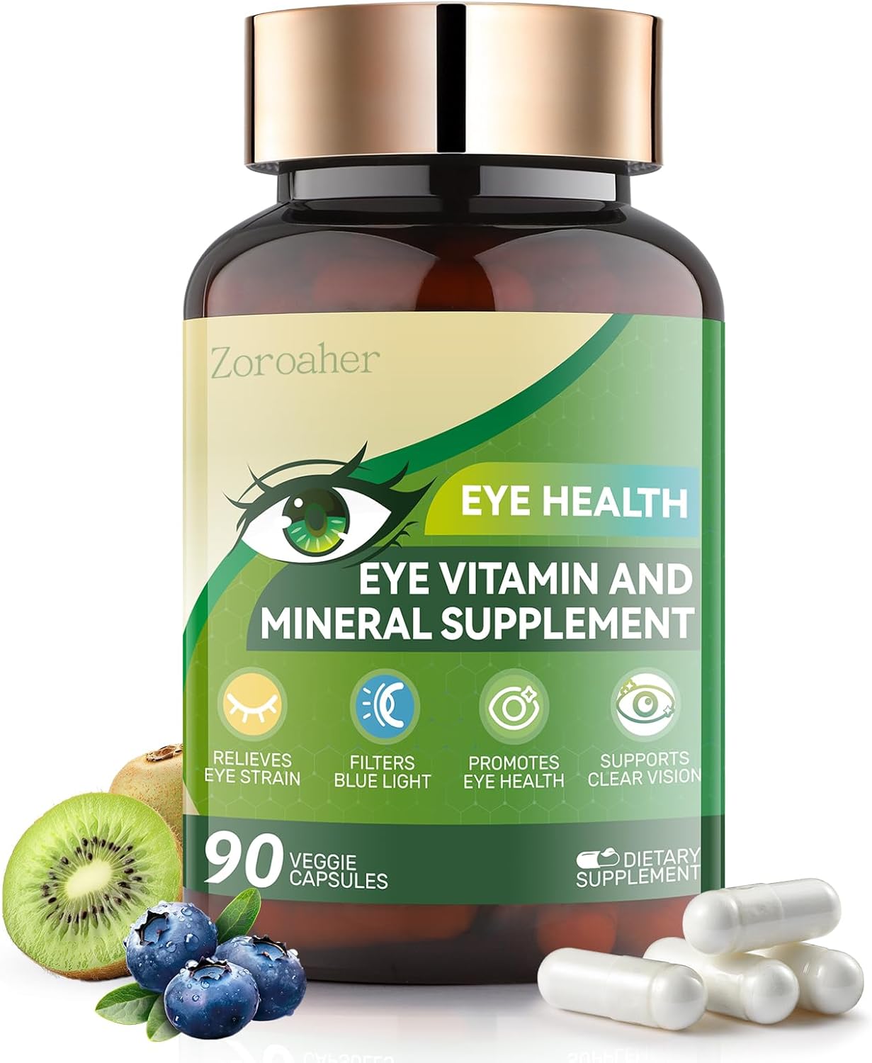Advanced Eye Vitamins and Mineral Supplement with Lutein & Zeaxanthin + Zinc, Vitamin C & E – Supports Vision, Macular Health & Eye Health – 90 Count