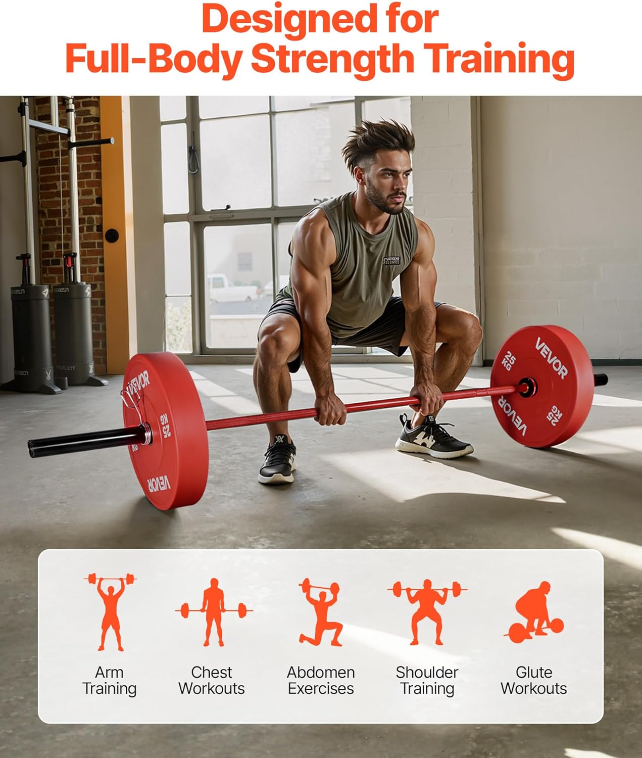 VEVOR 7FT/6FT/4FT Olympic Barbell Bar, Fits 2-Inch Weight Plates, Barbell Bar with Knurled Grip for Strength Training, Weightlifting, Squat, Deadlift, Bench Press, Curl, Overhead Press, 500lbs/700lbs/1000lbs Capacity