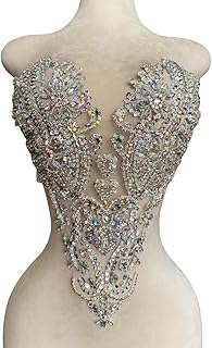 Zbroh Handmade Bodice Rhinestones Applique Sewing Glass Beads Stones Crystal Trim Lace Patches for Dress Clothing Accessories 13X18inches (Clear AB)
