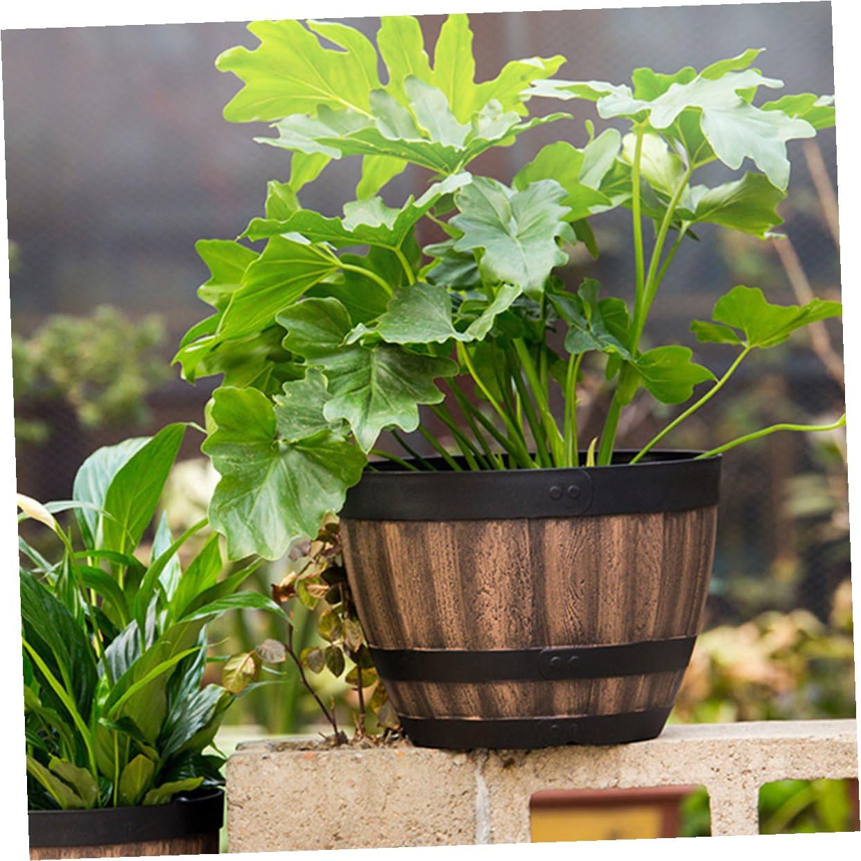 Drewniana donica z tworzywa sztucznego, okrągła doniczka hydroponiczna, 30 cm, bez otworów odpływowych, idealna na balkon, patio, do biura, ogrodnictwa, do użytku wewnątrz i na zewnątrz