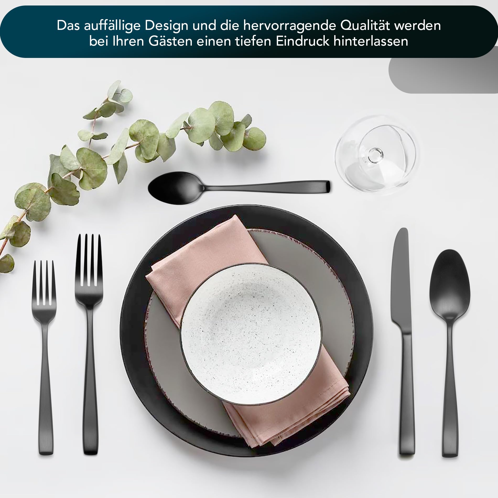 60-teiliges Besteck Schwarz Matt, EIUBUIE Premium Edelstahl Besteckset 12 Personen mit Einzigartigen Griffen, Modernes Schwarzes Besteck Essbesteck Tafelbesteck mit Messer Gabel Löffel