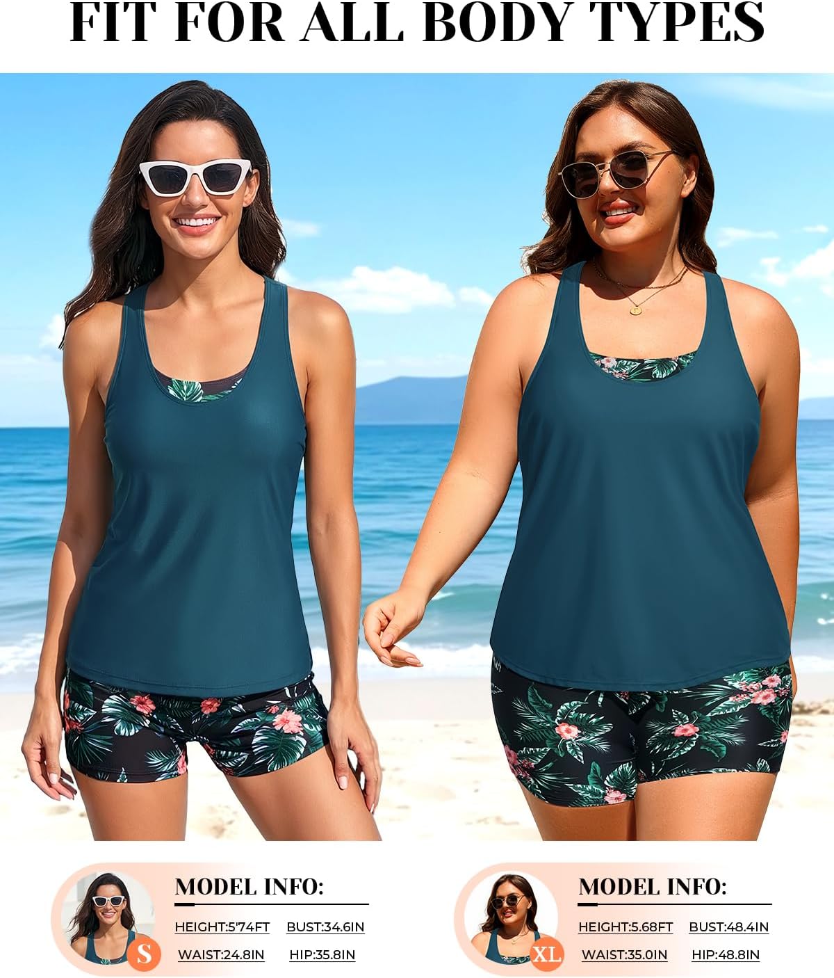 Holipick 3 Piece Tankini Swimsuits for Women Tummy Control Bathing Suits Swim Tank Top with Bra Boy Shorts Teen Swimwear - Image 5