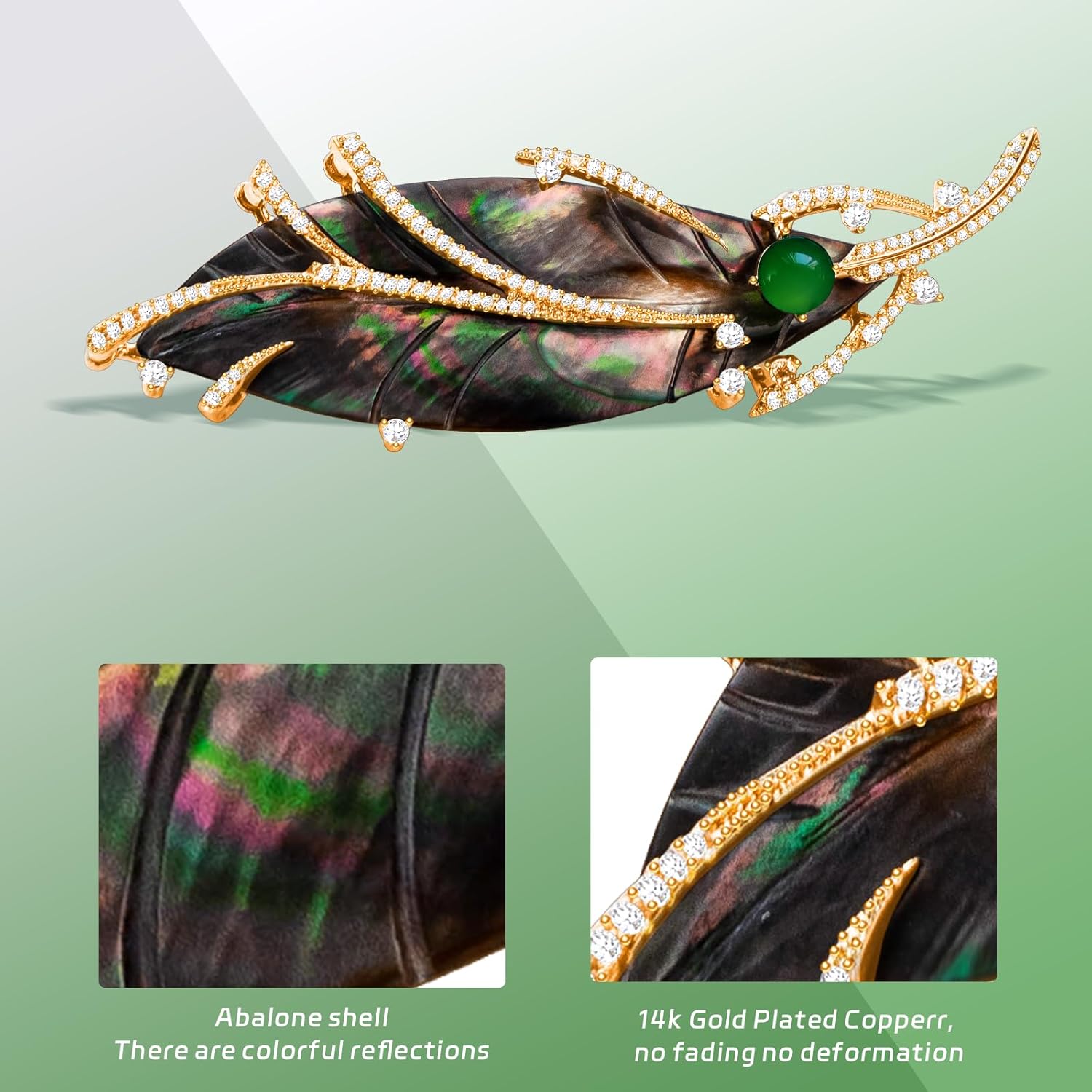 Brooches For Women,14k Gold Plated Copper,Cubic Zirconia Feather Brooch Pins For Women,Feather Broach,Cubic Zirconia Broach - Image 6