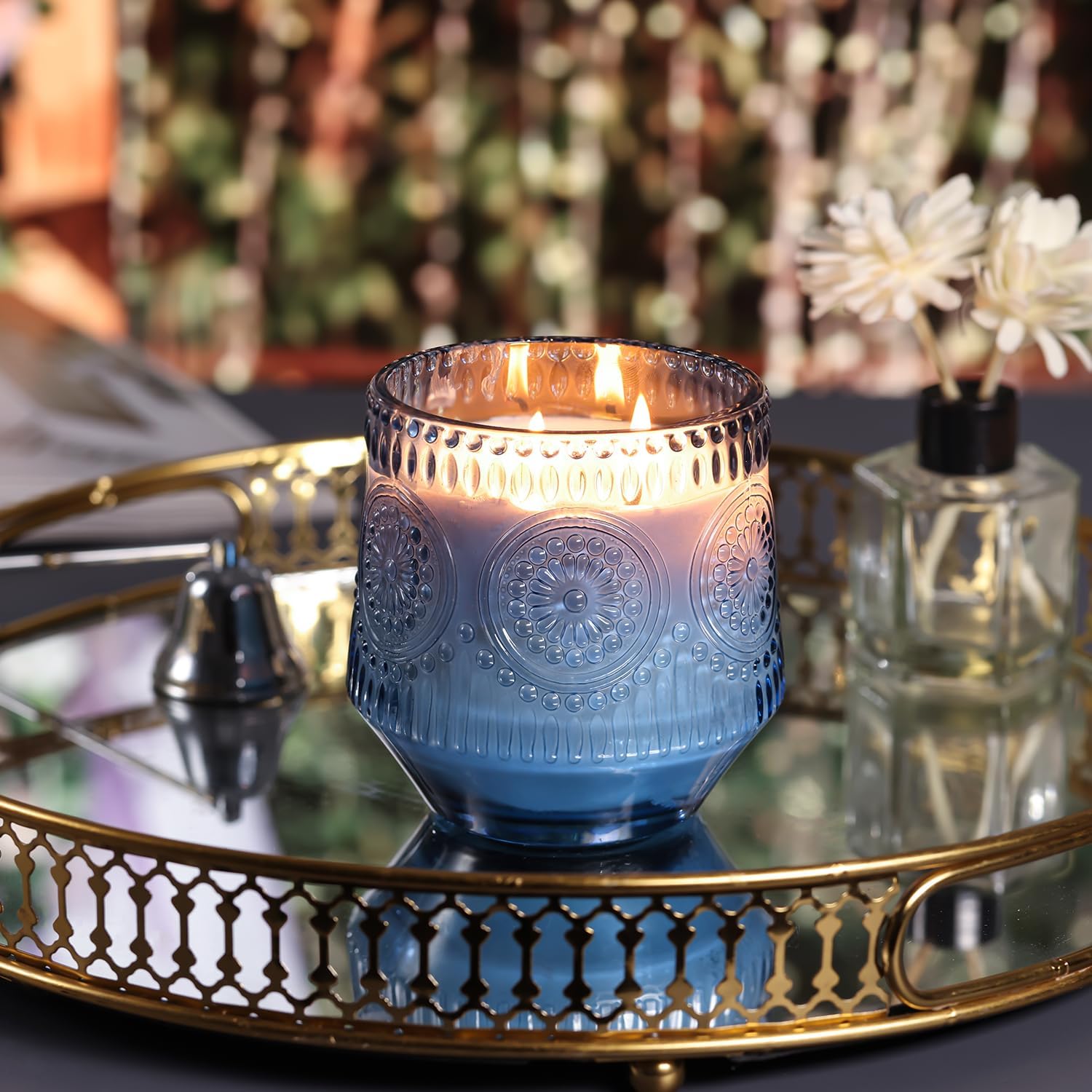 LAMORGIFT 13.5OZ Blue Glass Candle Jars for Making Candles, 6 Pack - Unique Empty Candle Jars Bulk with Bamboo Lids and Candle Making Accessories, Candle Vessels Containers for Candle Making image 5