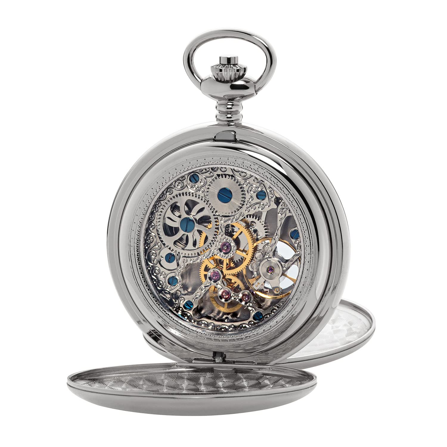 UMR RUHLA Taschenuhr Mechanic, Handaufzug, Edelstahlgehäuse, Silber, Sprungdeckel