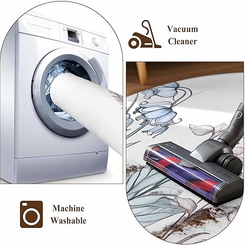 Miniatura 8 de 3x5 Area Rugs, Retro Floral Botanical Non-Skid Rubber Backing Large Rectangle Rugs - Living Room Bedroom Home Office, Watercolor Flower Indoor Floor