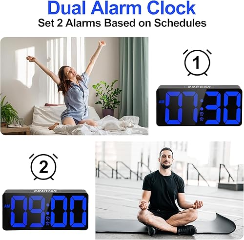 Miniatura 5 de Reloj despertador para dormitorio con agitador de cama y luz nocturna, reloj digital con vibración, dígitos LED regulables grandes con alarma dual y