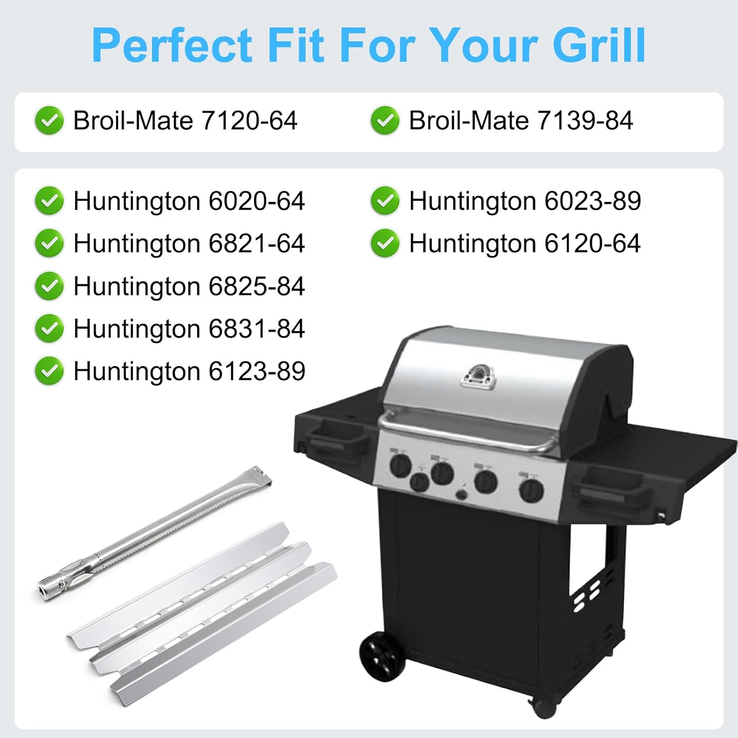 Adviace Grill Replacement Parts for Broil-Mate 7120-64, Huntington Rebel 6020-64 6023-89 Gas Grills, Heat Plates & Grill Burners for Broil-Mate Gas Grills