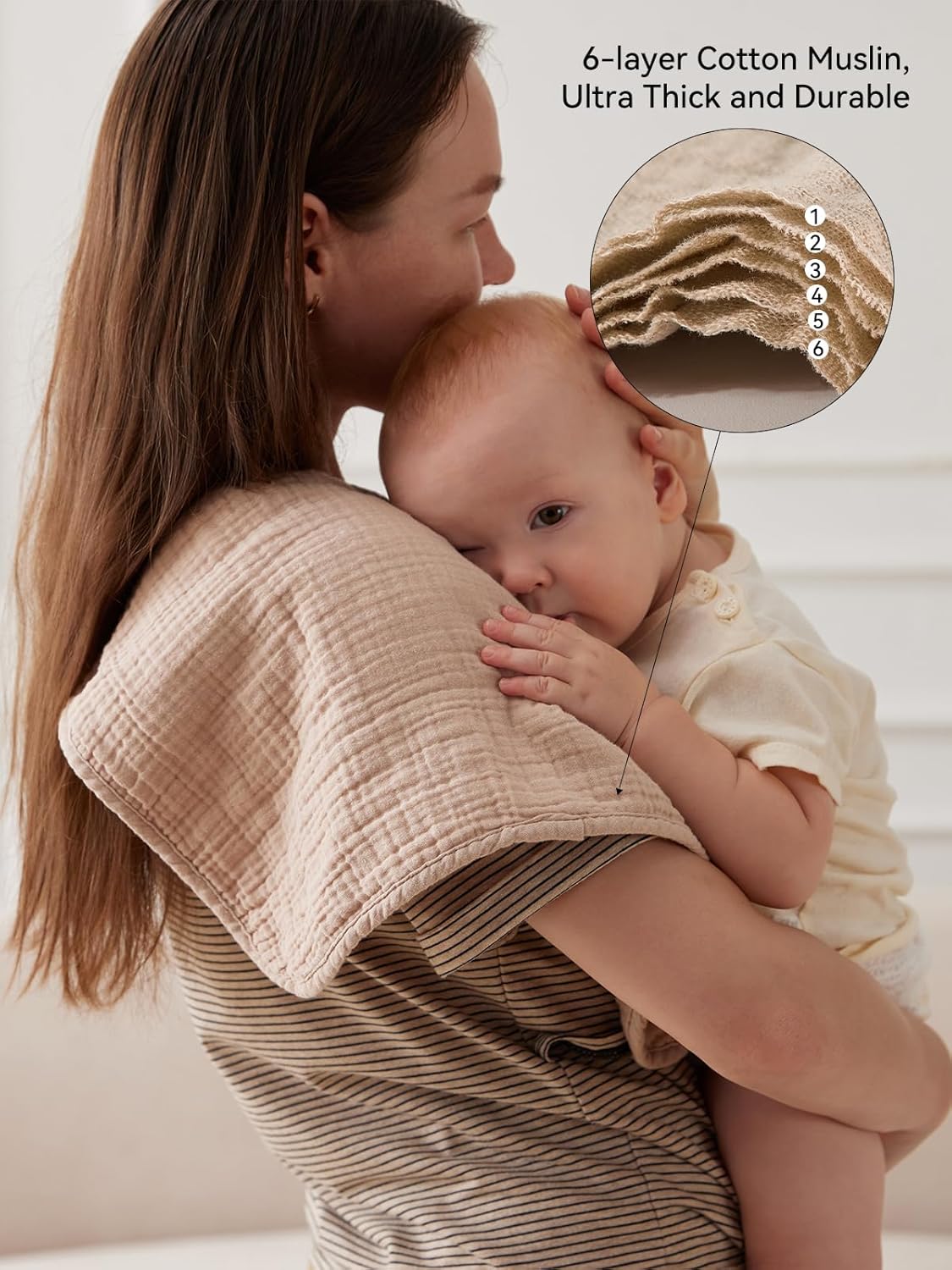 TILLYOU Muslin Burp Cloths Baby Boy Girl 20" x 10", 6-Layer Absorbent 100% Cotton Burping Cloths Large Soft, 10 Pack(Yellow Flower) - Image 5