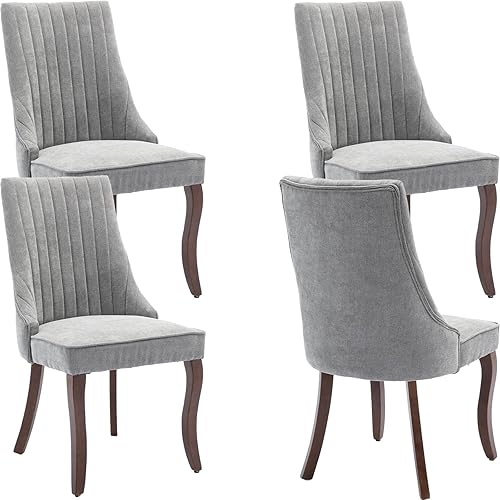 Vista 22 de Juego de 6 sillas de comedor modernas de mediados de siglo, sillas tapizadas de tela con respaldo alto para cocina y comedor con patas de madera