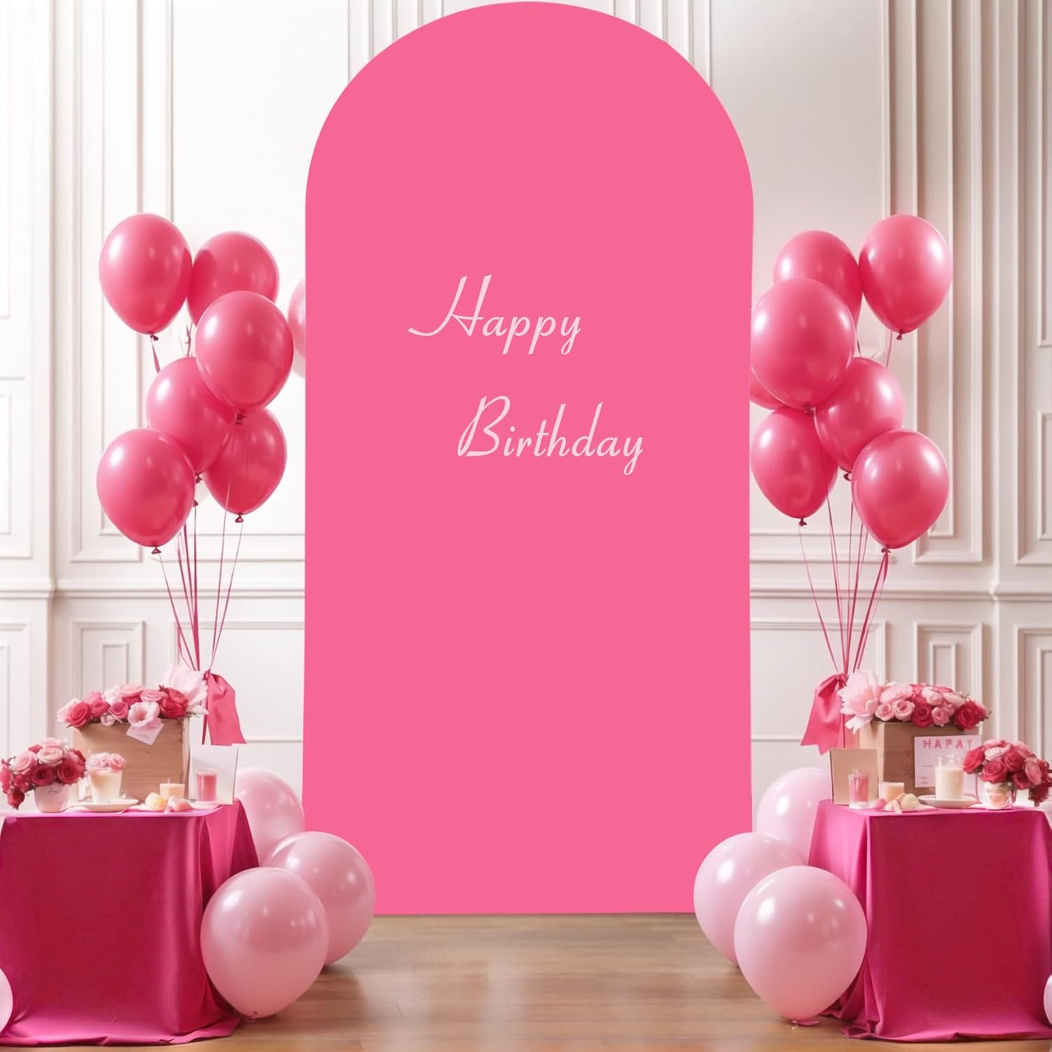 Hot Pink Arch Cover, 6FT Spandex Fitted Wedding Arch Stand Covers Round Top Chiara Backdrop Cover for Birthday Party Ceremony Banquet Decoration