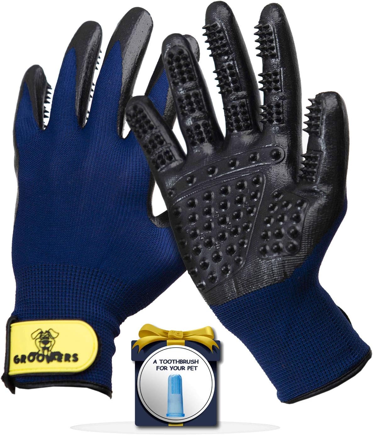 Pet Grooming Gloves - Deshedding Glove Brush & Pet Hair Remover for Dogs, Cats & Horses with Long or Short Fur –Bathing, Combing, Massage & Shedding Mitt for Dogs – Relaxing & Calming, 1 Pair