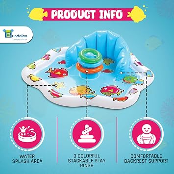 Baby Splash Pad with Inflatable Backrest and Stackable Ring Toys Sensory Water Play Mat for Infants and Toddlers Summer Outdoor Fun