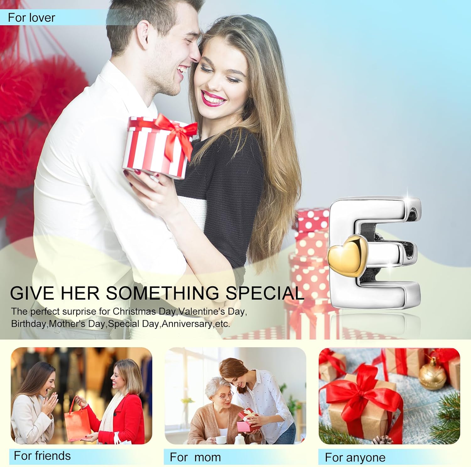 PARCOM S925 Sterling Silver Charms for Bracelets and Necklaces,Letter Charms A-Z for Bracelet Necklace with Golden Heart Initial Beads Pendant Jewelry Bracelets for Women Birthday Ceremony, perfect Valentine's Day gift - Image 7