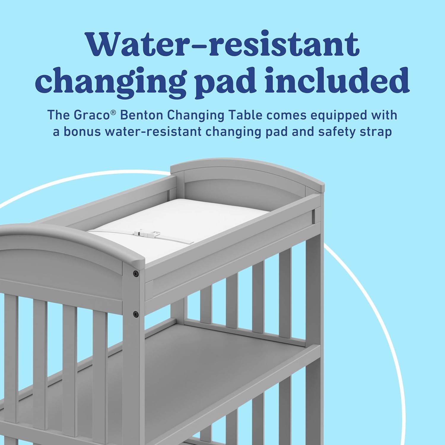 Graco Benton Changing Table with Bonus Water-Resistant Changing Pad (Pebble Gray) - GREENGUARD Gold Certified, Includes Diaper Change Pad with Safety Strap, 2 Open Storage Shelves for Organizing