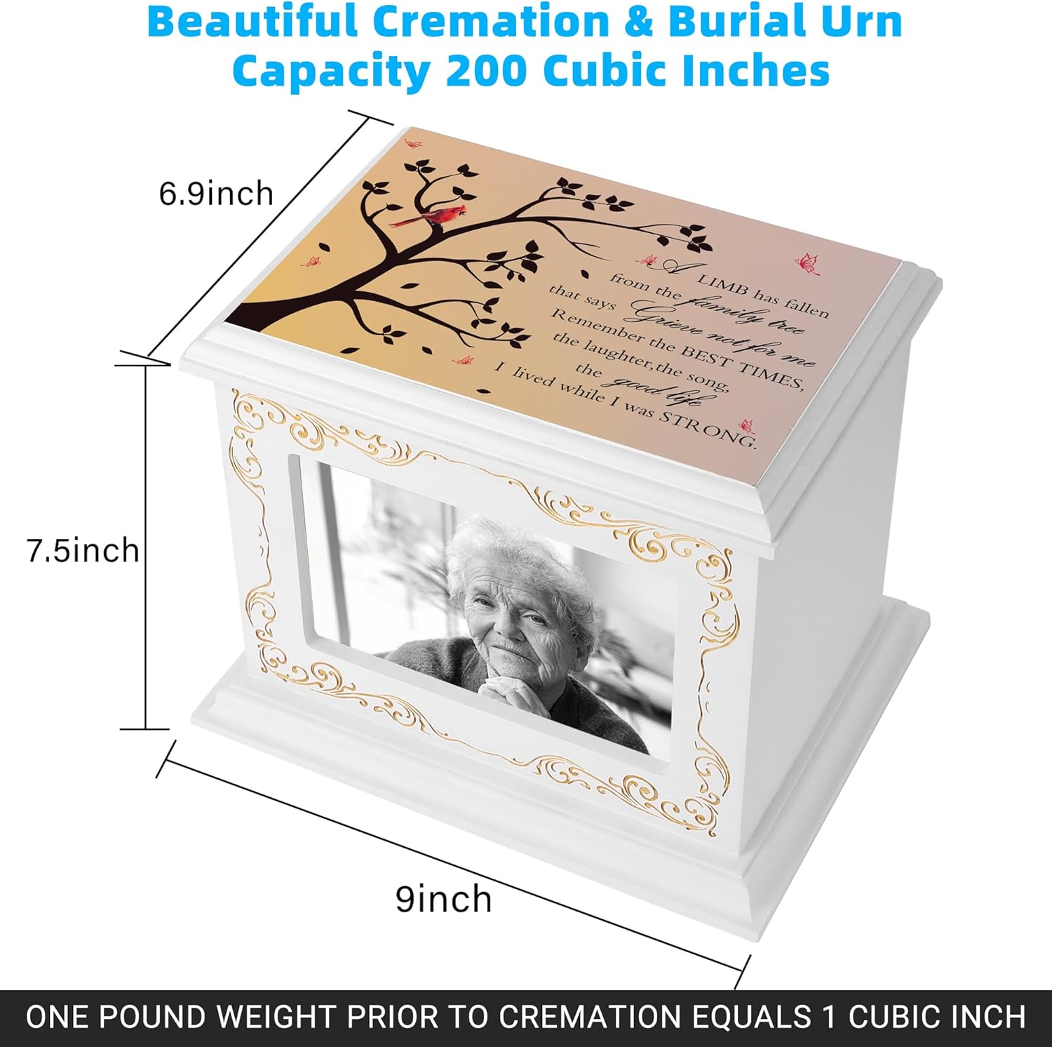 Cremation Urns for Human Ashes Adult Male or Female, Funeral Memorial Urns for Ashes with Photo Frame, Wooden Urns Box and Casket for Men Women, Burial Urn for Adults Up to 200 IBS