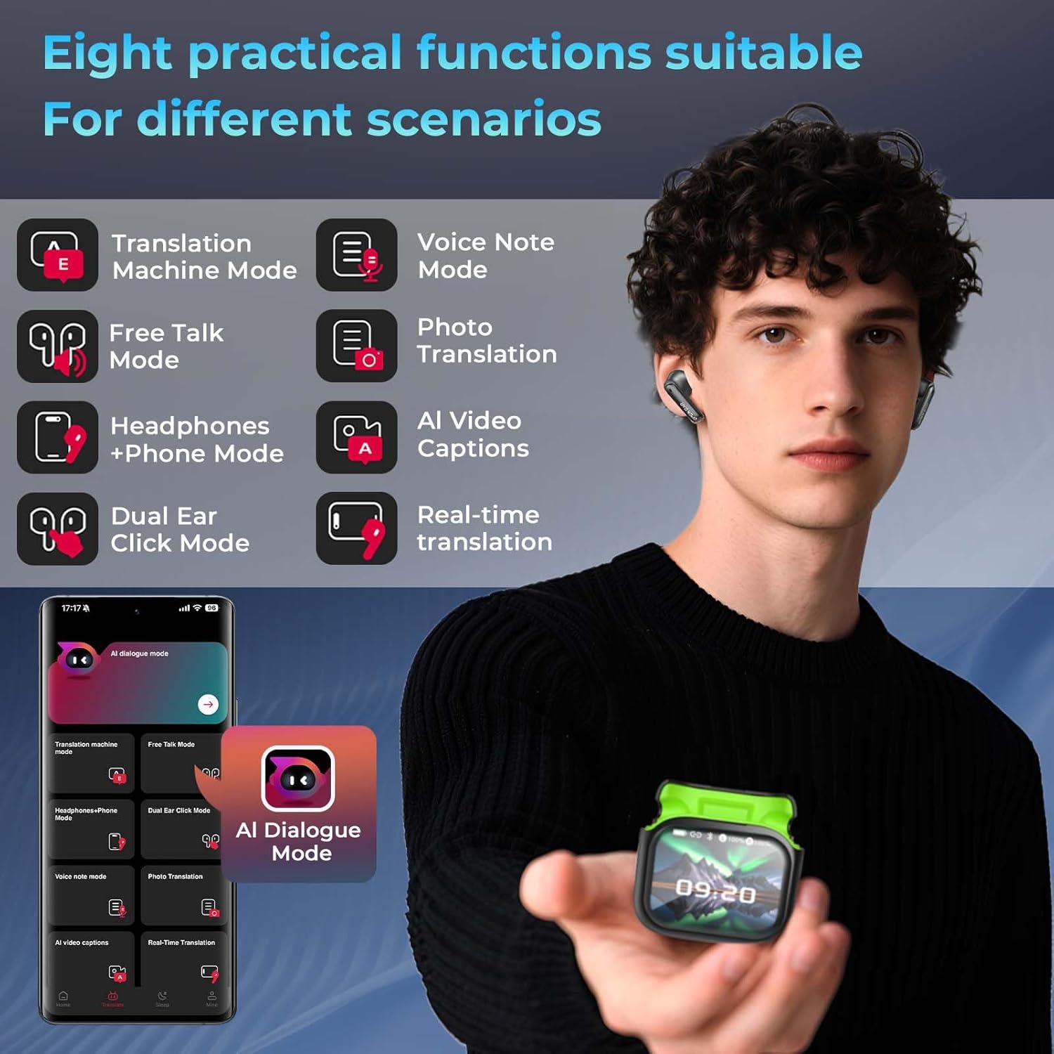 AI Translation Earbuds Real Time 3 in 1 Translator Earbuds OWS Wireless Bluetooth 6.0 Earphones Supports 135 Language Open Ear translating Headphones for Travel Business Learning MS103/NE20