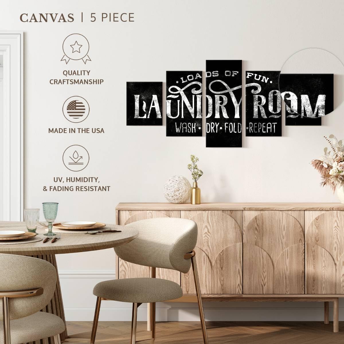 ElephantStock Laundry Loads Of Fun Laundry Room Wall Art - 5-Piece Decor - 55" X 24"