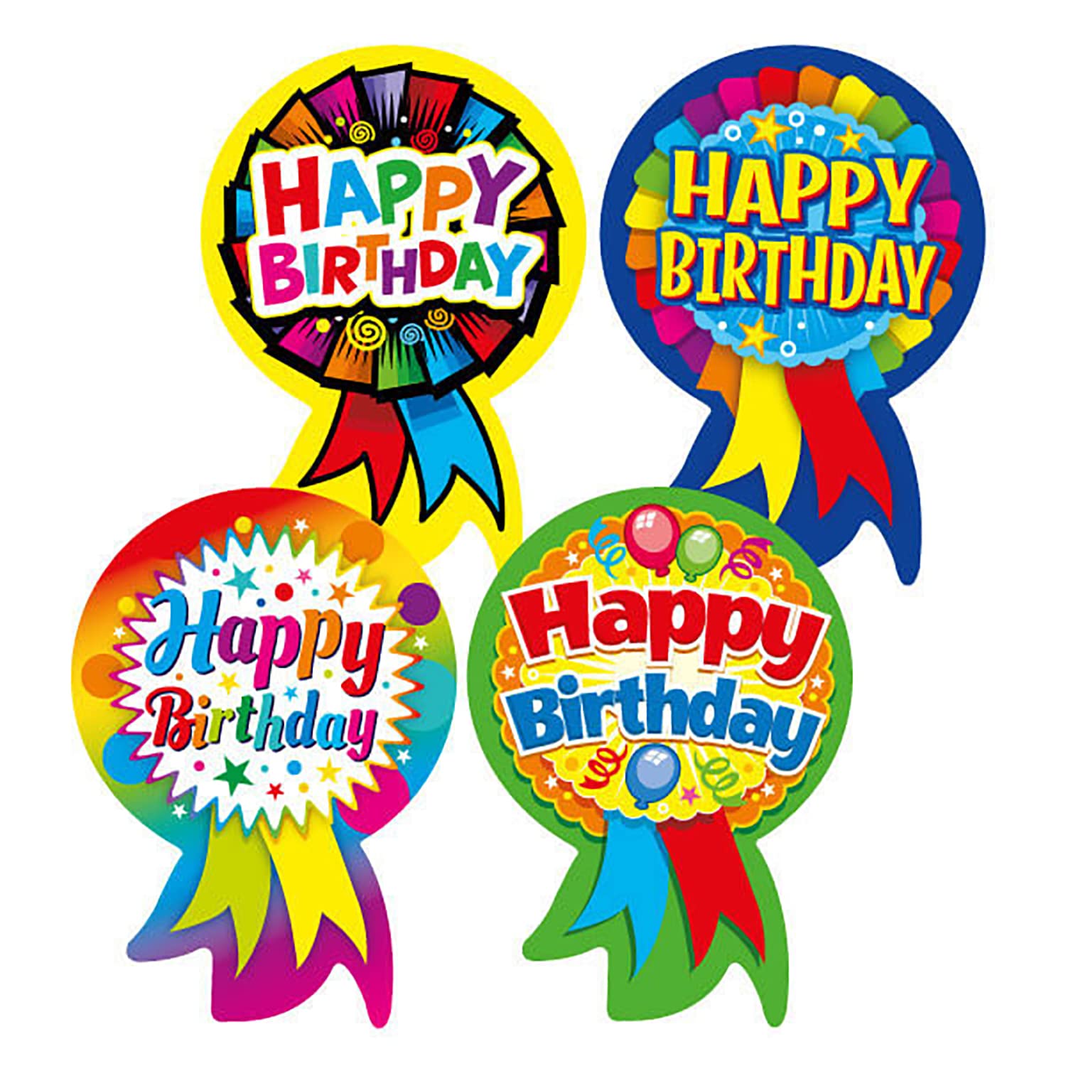 200 Metallic Shiny Happy Birthday Rosette Shaped Motivational Childrens Pupils School Praise Teachers Reward Stickers 54x37mm Primary Teaching Services