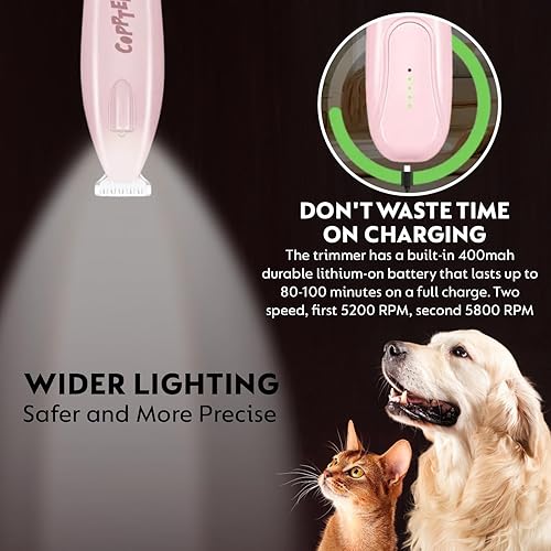Miniatura 6 de Recortadora de patas de perro, dos velocidades con luz LED, cortadora de aseo inalámbrica recargable, hoja de 0.709 in de ancho, bajo ruido (35 dB),