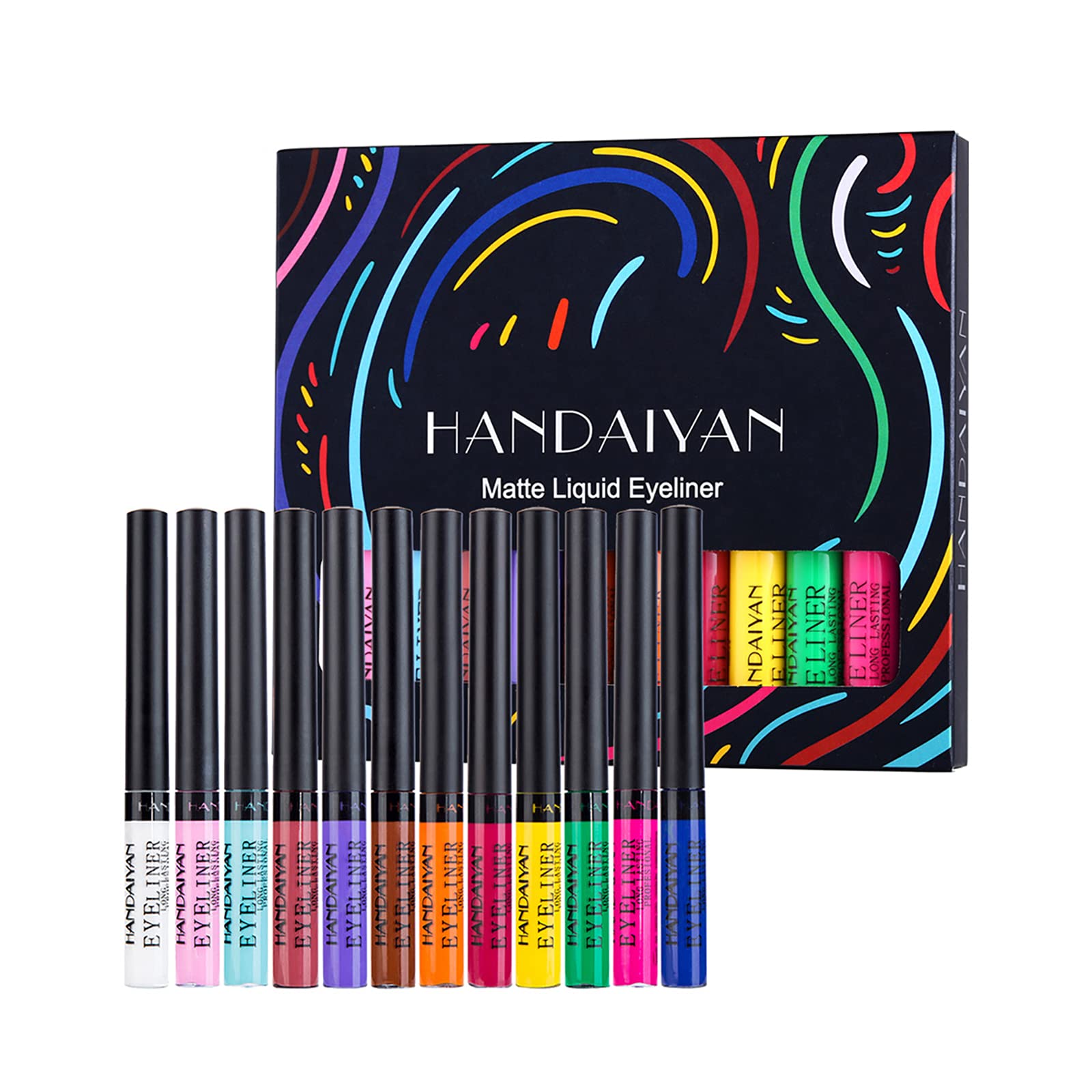12 Colours Coloured Eyeliners, Matte Liquid Eyeliner Set, Long Lasting Waterproof Liquid Eyeliner Pen, Highly Pigmented Smudge-proof Colourful Eye Liners
