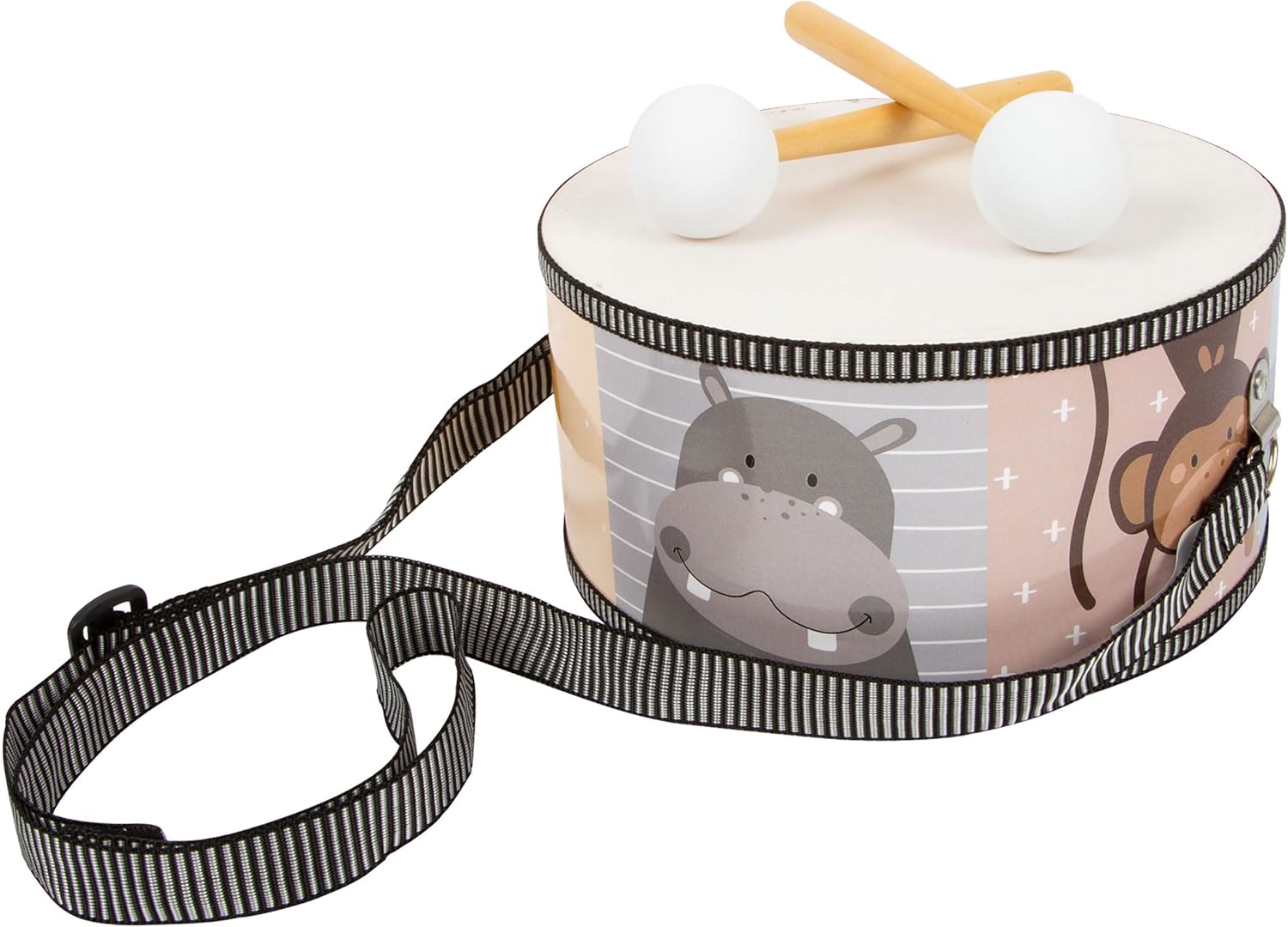 small foot 11952 Colourful Wild Drum with Animal Motifs and Wooden Drum Beaters for Children from 3 Years