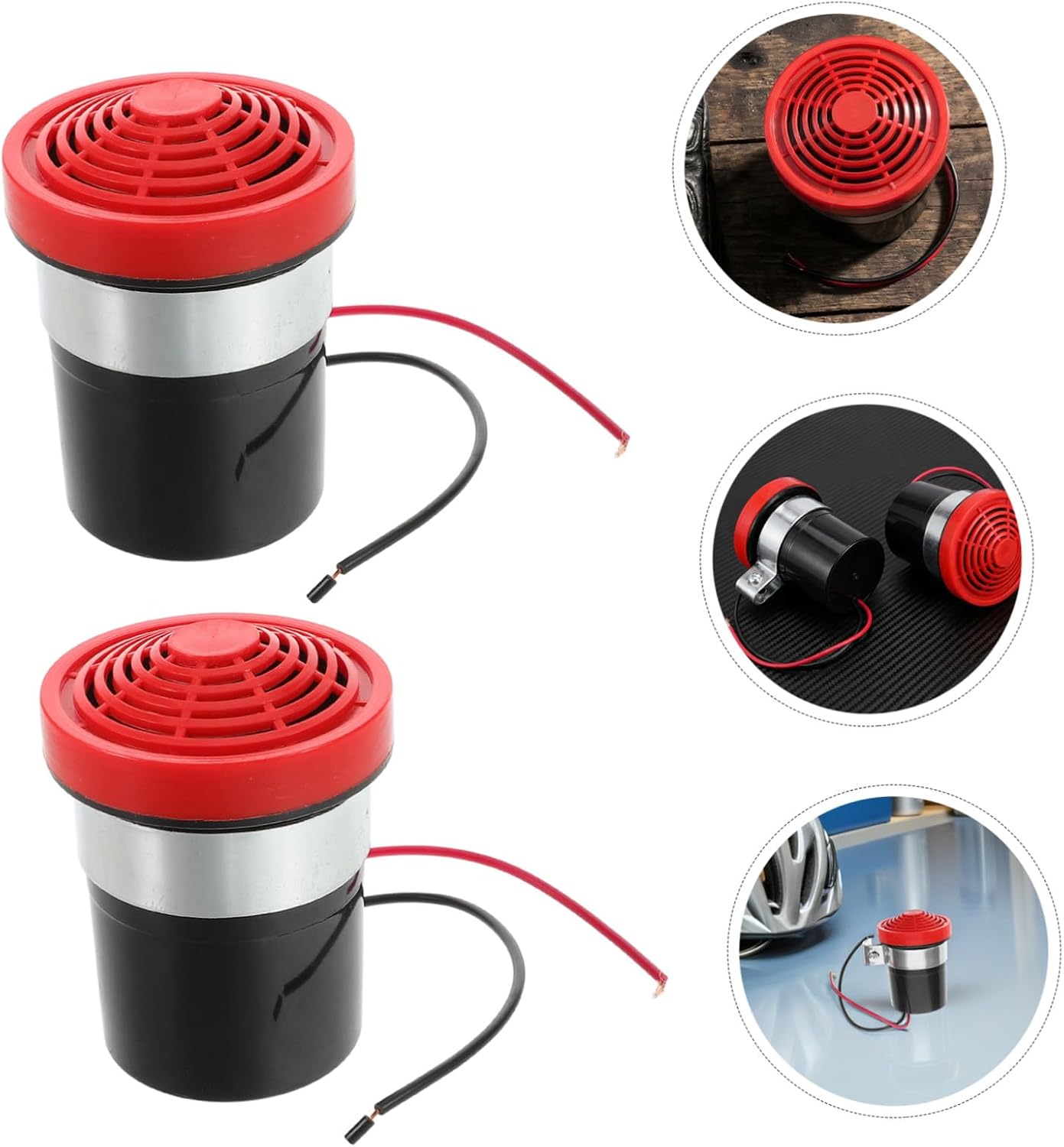 2pcs Universal Motorcycle Reverse Horn for Commercial Vehicles and Trucks, Black Plastic and Alloy Construction with Adjustable Louder Sound and Enhanced Safety Features, Easy