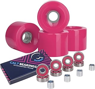Cal 7 Skateboard Cruiser Wheels 60x44mm 60mm + ABEC 7 Bearings + Spacers - Solid/Pink/Gray