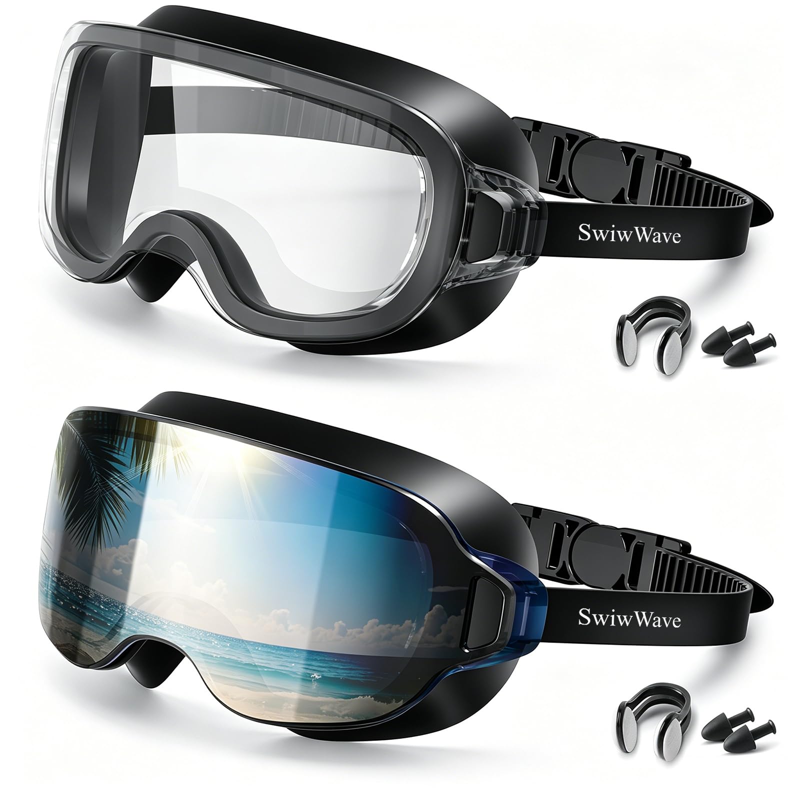 SwiwWave 2 Pack Youth Adult Swim Goggles for Smaller Faces Frameless Design