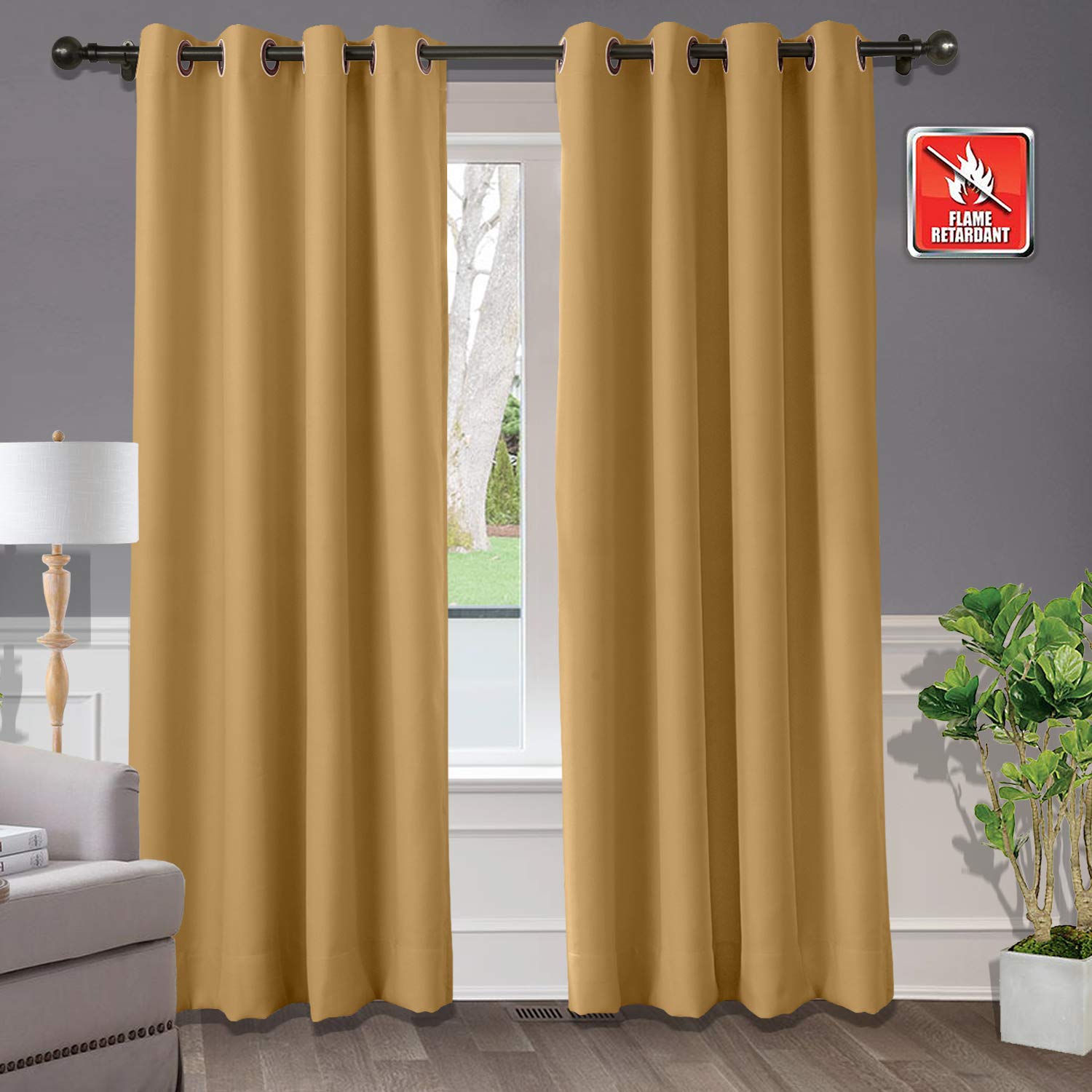 Pannello oscurante isolante termico ignifugo con occhielli, 254 cm di larghezza x 243,8 cm di lunghezza, ignifugo, ideale per casa, ufficio, hotel e scuola, elegante design in bronzo
