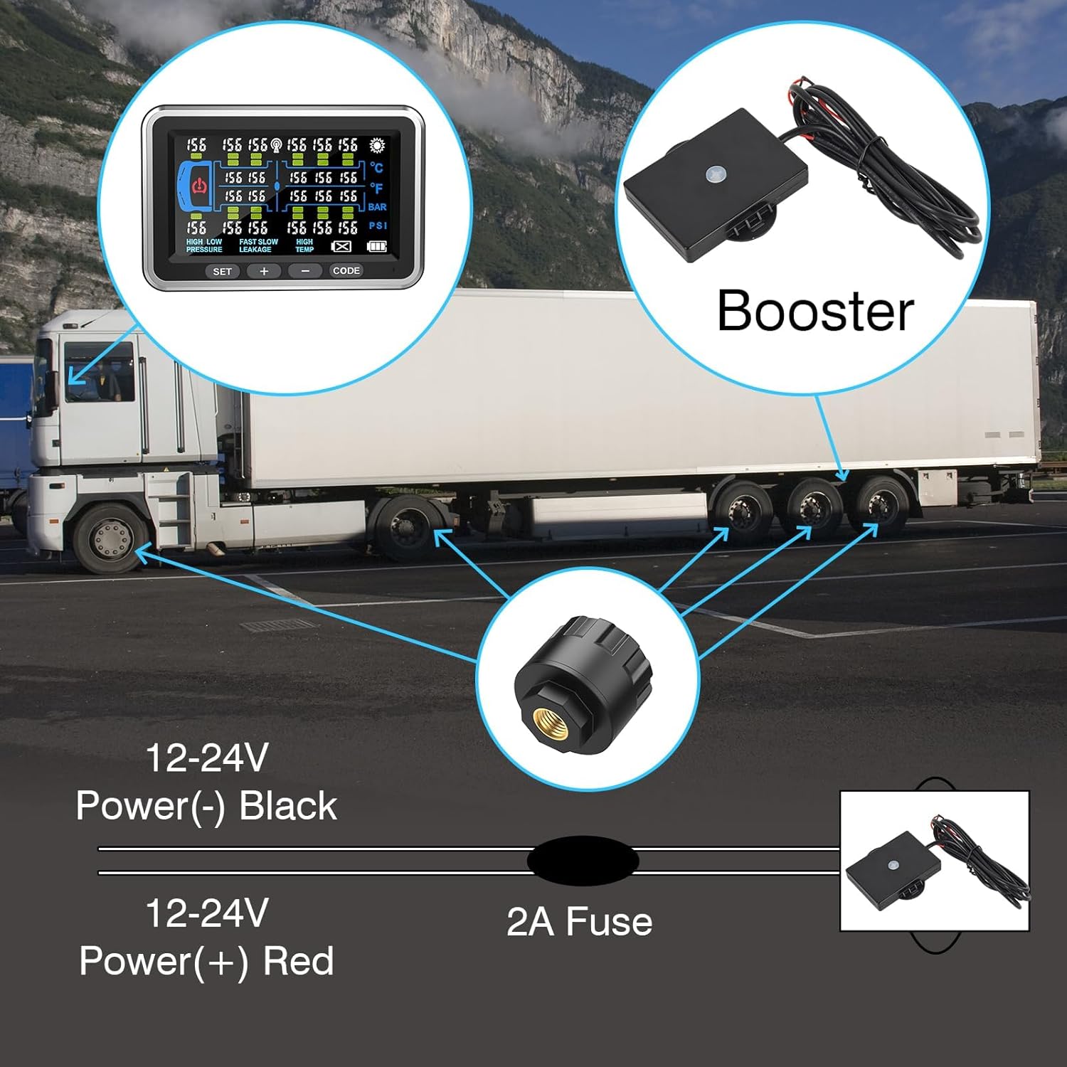 tire Pressure Monitoring System tpms (0-199PSI) 4.5-inch Screen 10 Sensors TP10 Trailer/RV Truck TPMS Color Display 6 Alert Modes,with Signal Booster tpms for Truck (10 Sensors)