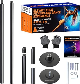 Premium Pole Spinning Static Dance Pole Kit | Portable & Removable 45mm Exercise Pole for Club, Party, Home Easy Assembly Safe & Sturdy Steel Construction | Silicone Rubber Protection