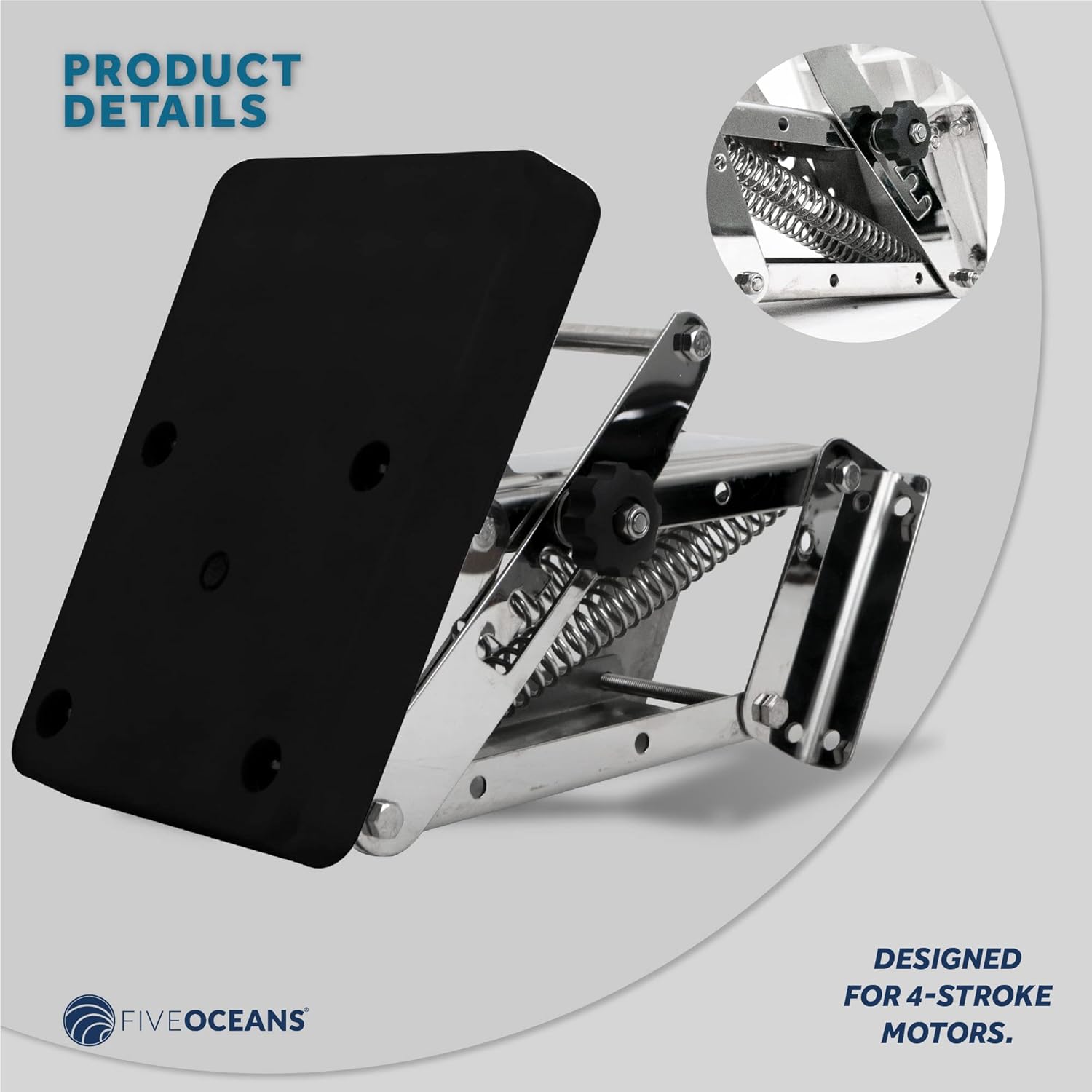 Five Oceans FO4204 Marine Boat Adjustable Outboard Motor Bracket, Heavy Duty, AISI316 Stainless-Steel Fine Polished for 2 and 4 Stroke Outboards Up to 88lbs 40kg, Black Poly Mounting Board 20HP : Sports & Outdoors