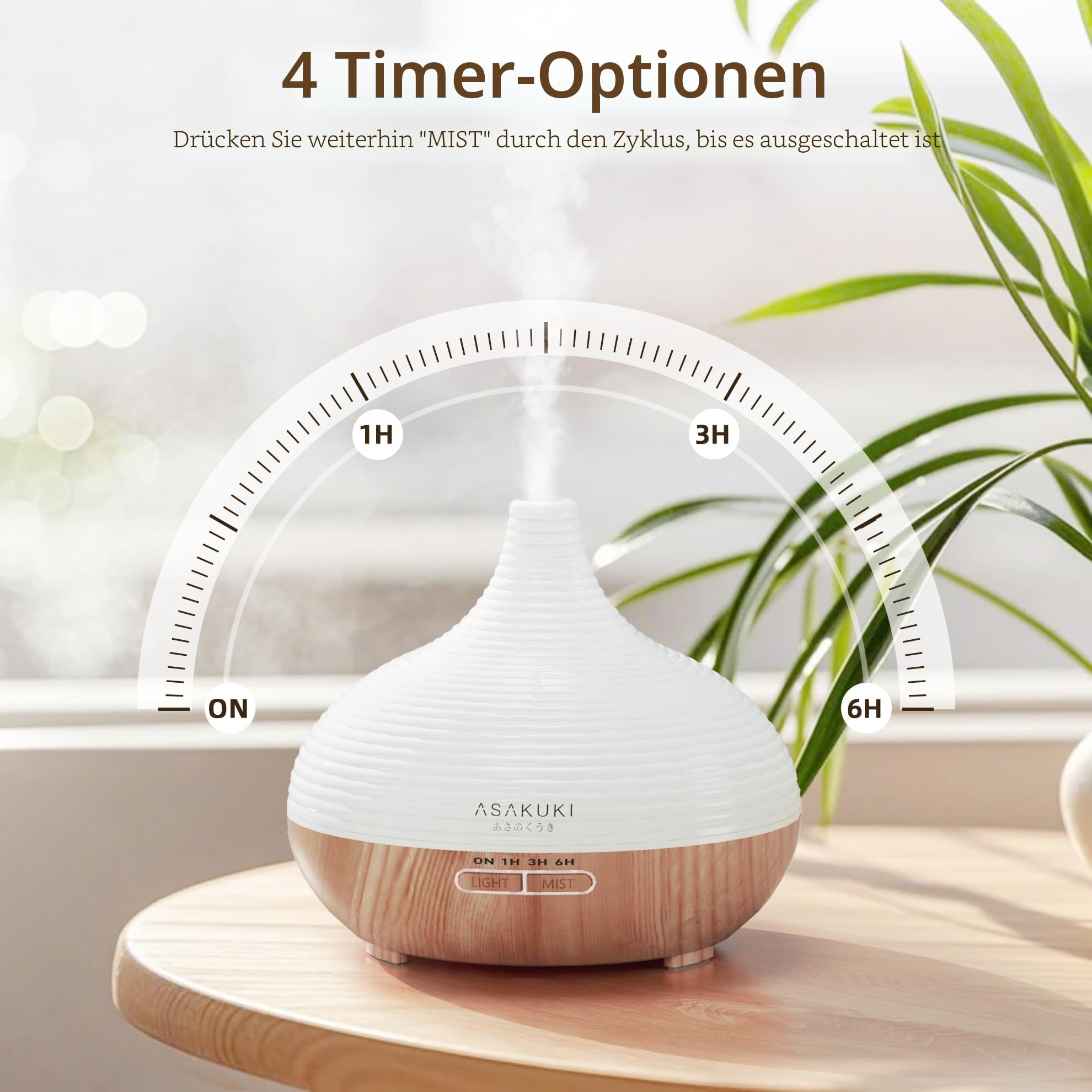 ASAKUKI Aroma Diffuser, 300ml Diffusor für ätherische Öle, Ultraschall Aromatherapie Diffuser, Klassischer Diffuser für Zuhause Büro Yoga, Geschenk