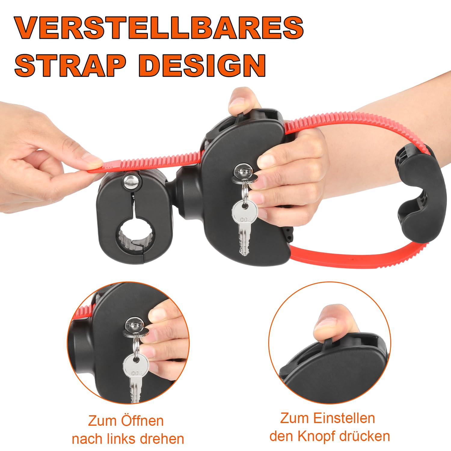 TEOV 2 Stück Rahmenhalter für Fahrradträger Länge 12CM+38CM, Verstellbarer Strap-Rahmenhalter für E-Bike mit Verriegelung, für Ø 2.5-3 cm U-Bügelrohr (Schwarz+Rot)