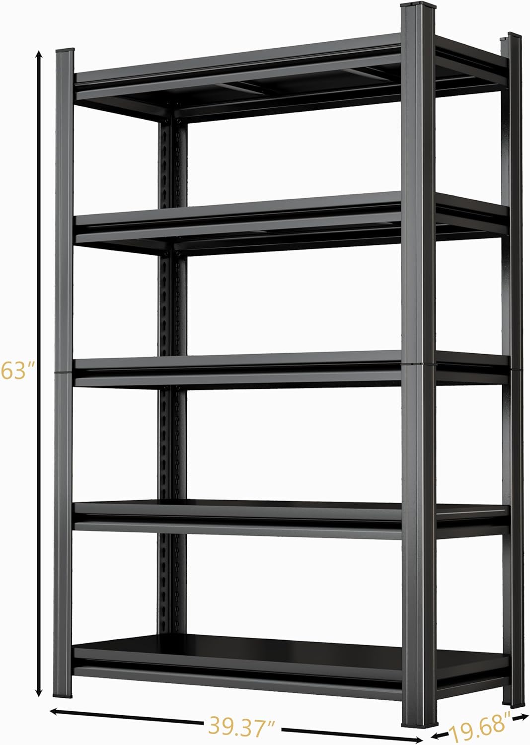 5 - Tier Adjustable Metal Storage Shelf, 2200 Lbs Capacity, Black, Easy Assembly for Garage & Home