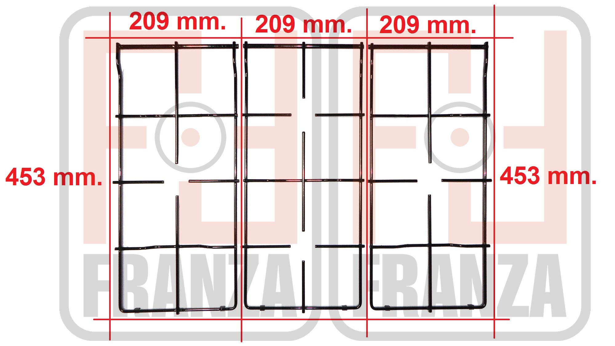 Franza - Kit 3 griglie per Ariston Hotpoint in ferro smaltato nero per cucina piano cottura 4 fuochi a gas serie PF7 - C00041903 - C00041904 - P0275/KIT